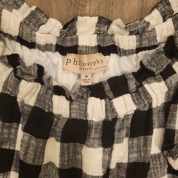 Anthropologie Philosophy Black & White Plaid Mini Linen Blend Dress Medium - Picture 5 of 10